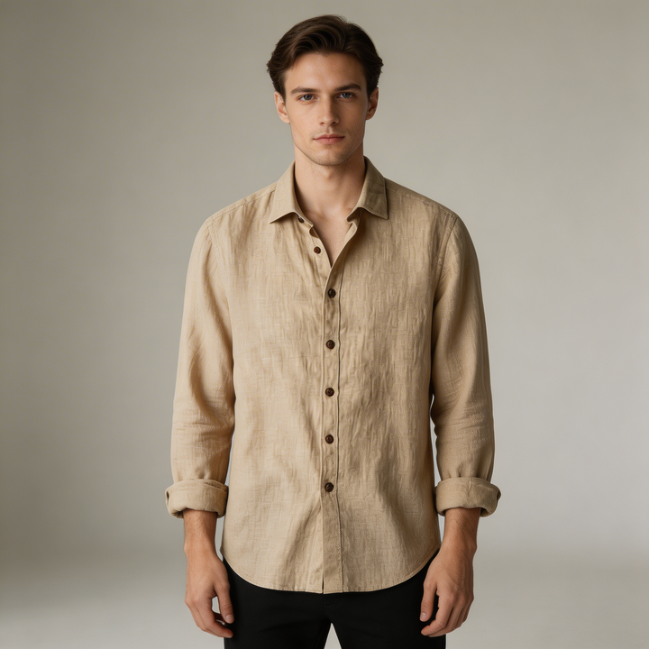 Classica Camicia Uomo Zurich Vintage Manica Lunga Lino