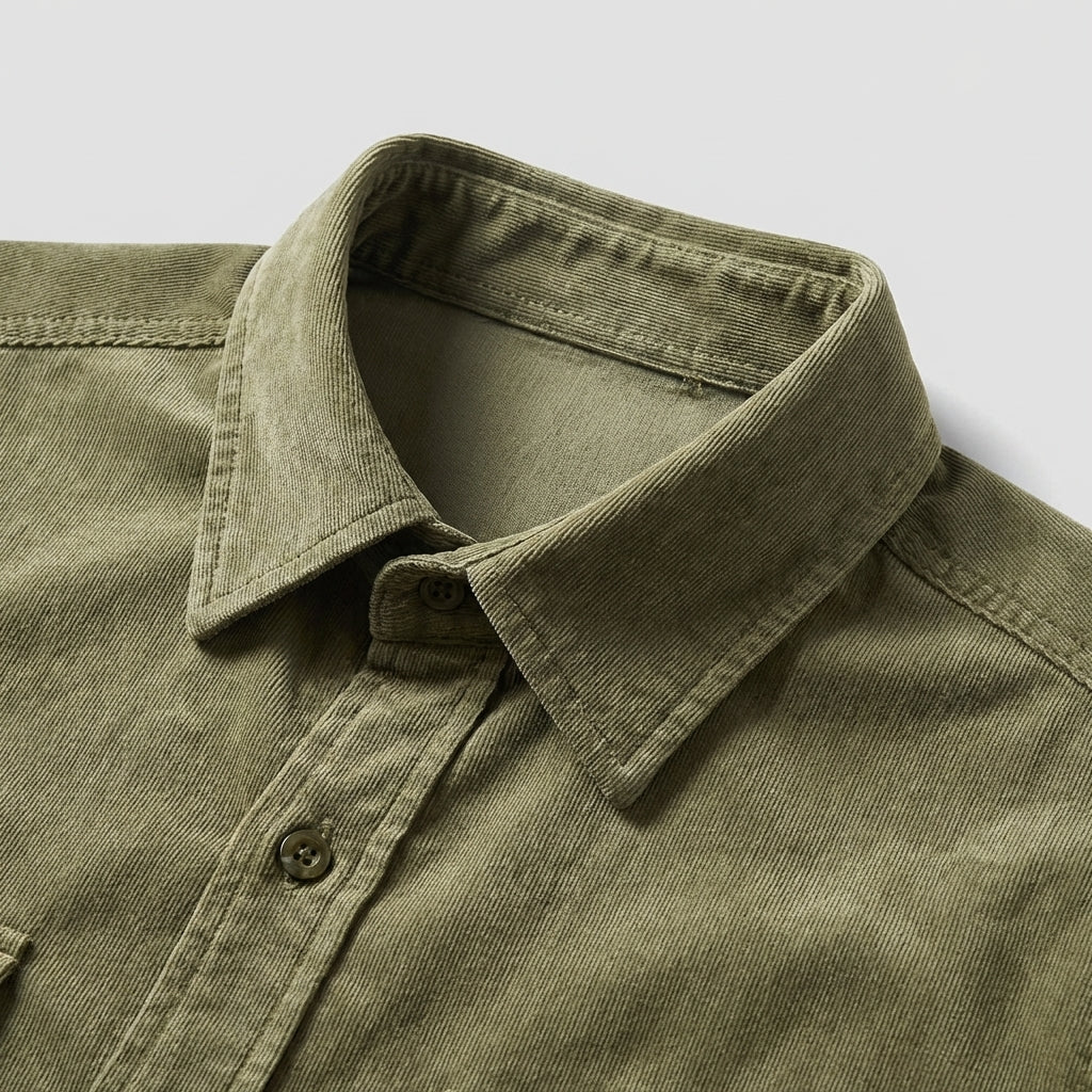 Classica Camicia Uomo Velluto a Coste Business Casual Elegante