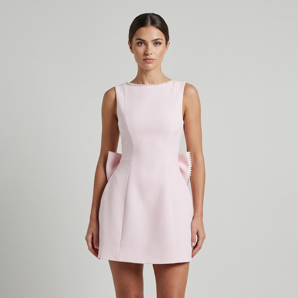 Elegante Abito Mini Donna Fiocco Retro Festa Carino