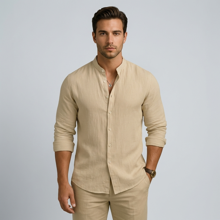 Classica Camicia Uomo Avani Lino Bottoni Estiva