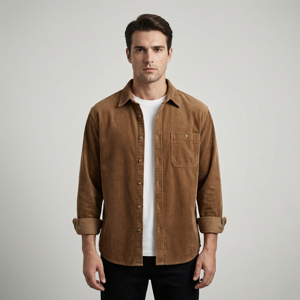Classica Camicia Uomo Velluto a Coste Casual Elegante
