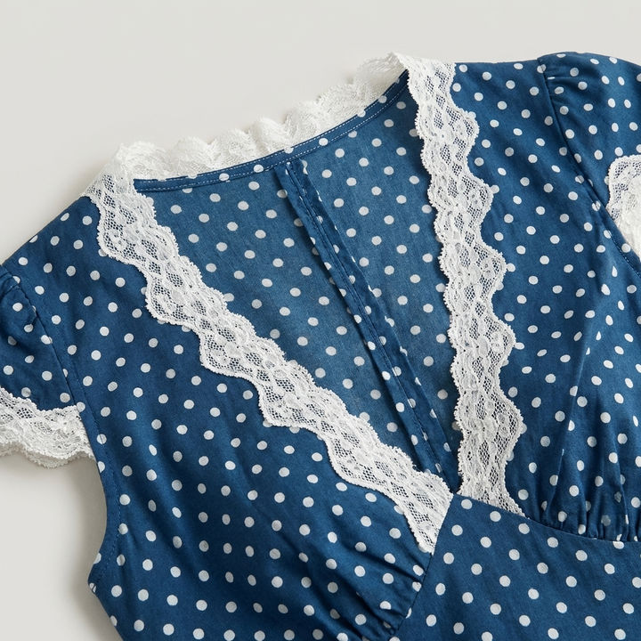 Abito Lungo Donna – Maxi Dress con Pizzo e Pois