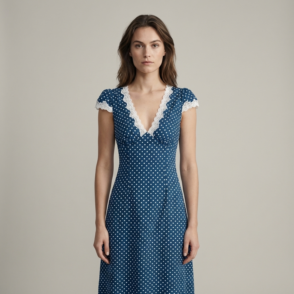 Abito Lungo Donna – Maxi Dress con Pizzo e Pois