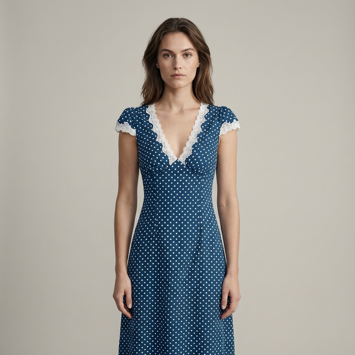 Abito Lungo Donna – Maxi Dress con Pizzo e Pois
