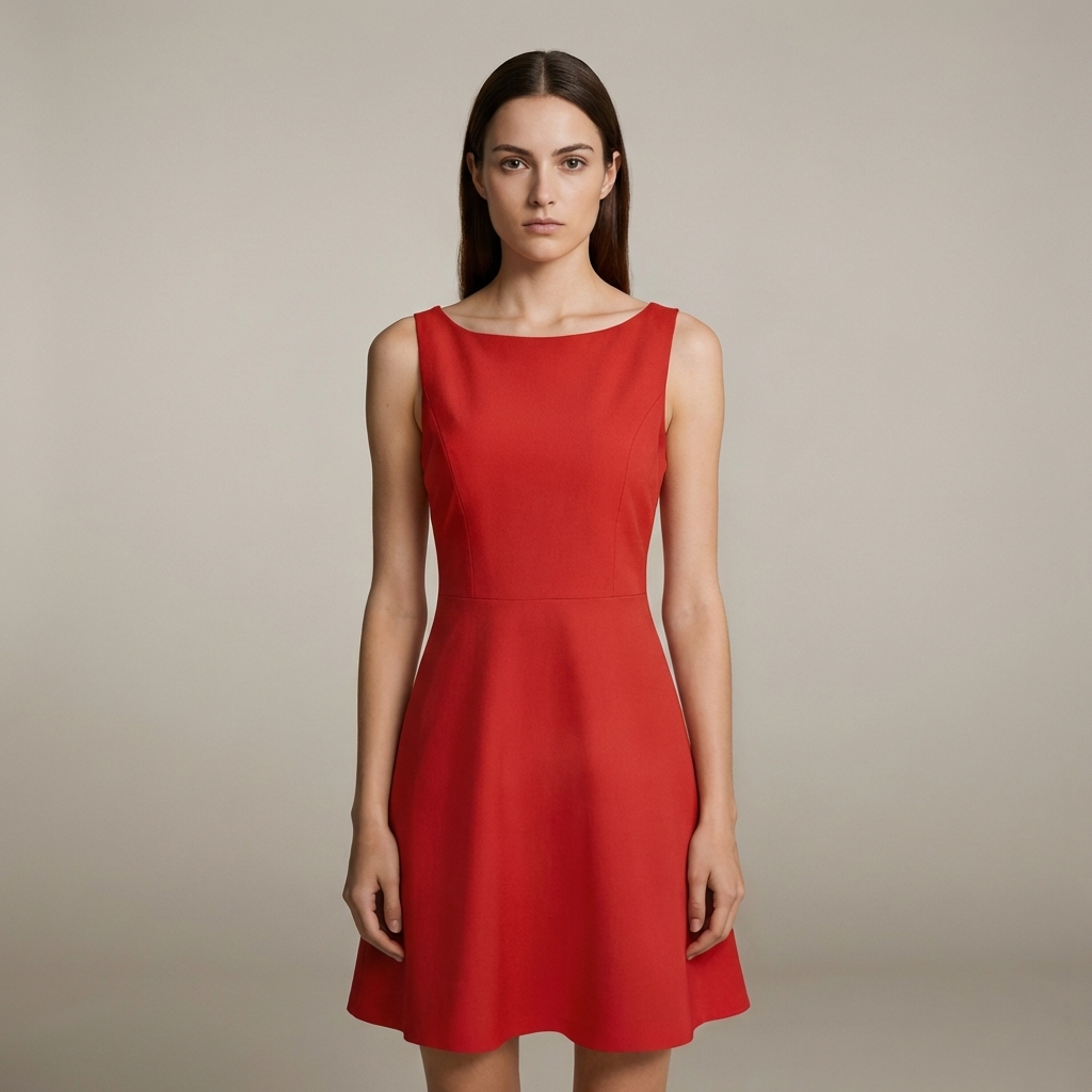 Elegante Abito Mini Rosso Scollo Barca Donna
