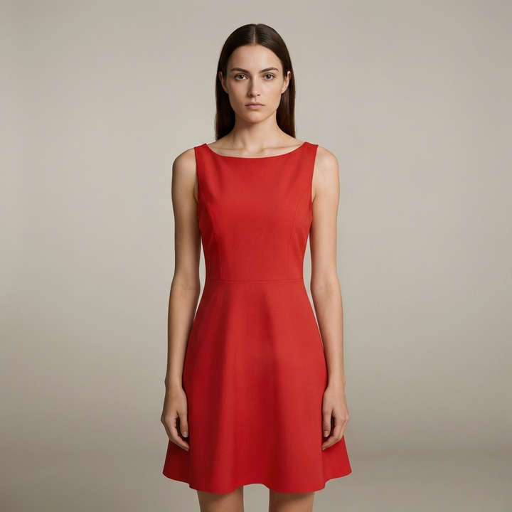Elegante Abito Mini Rosso Scollo Barca Donna