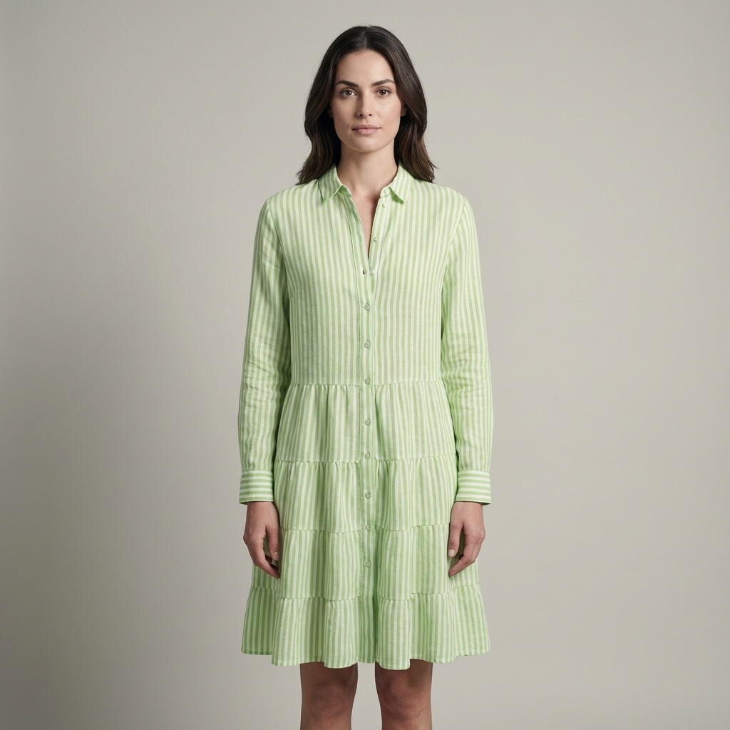 Elegante Abito Midi Tiered Scollo a V Maniche Tre Quarti