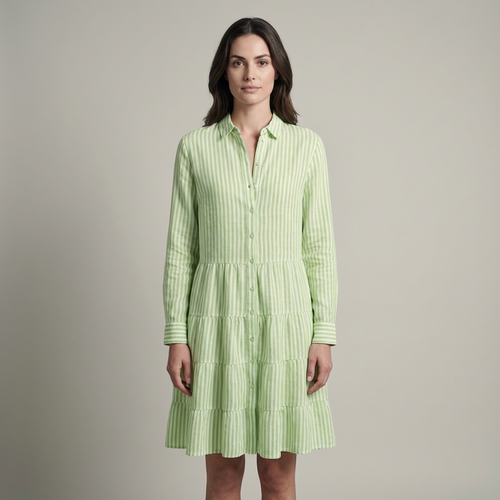 Elegante Abito Midi Tiered Scollo a V Maniche Tre Quarti