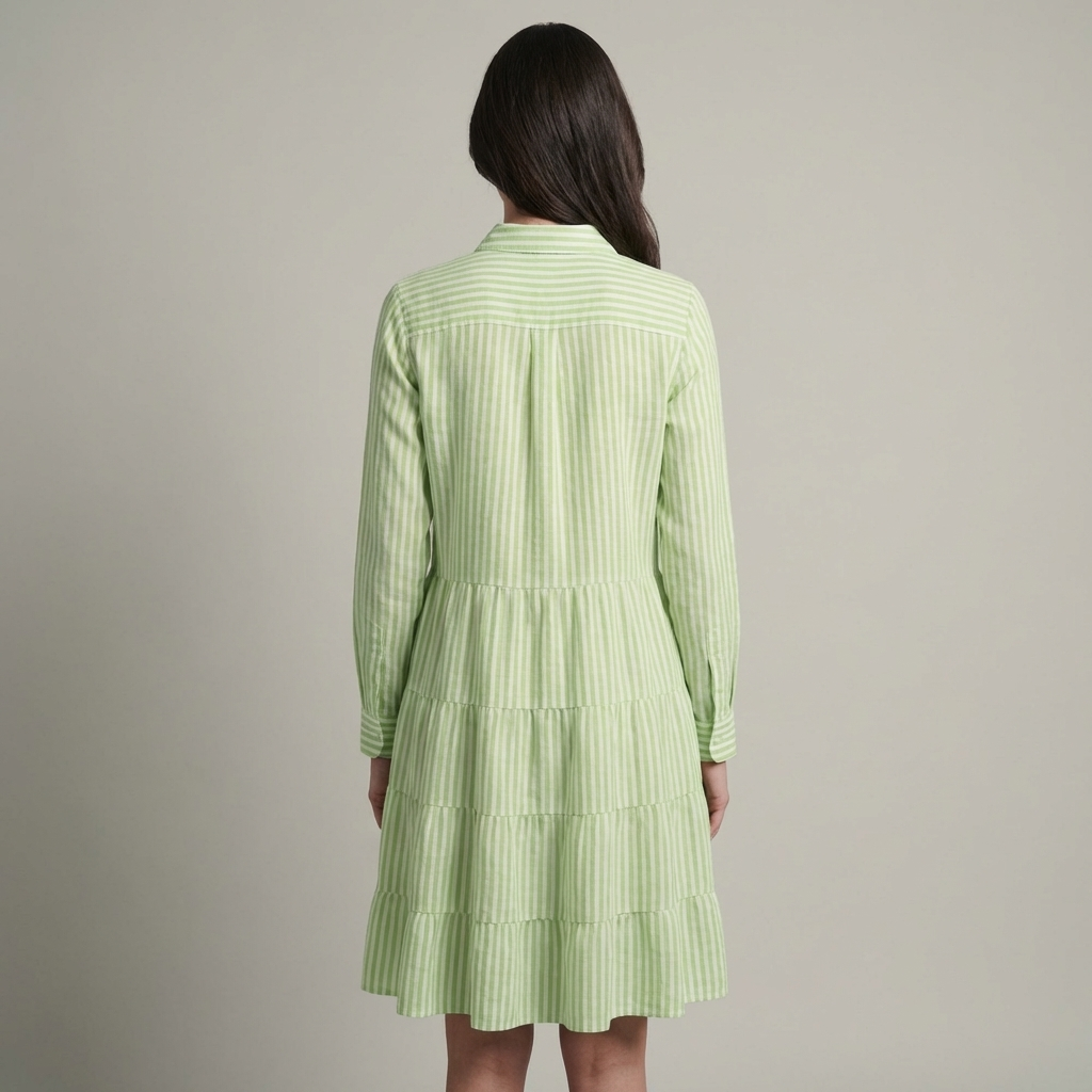 Elegante Abito Midi Tiered Scollo a V Maniche Tre Quarti