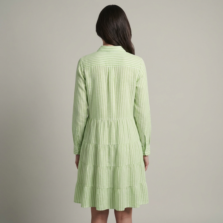 Elegante Abito Midi Tiered Scollo a V Maniche Tre Quarti
