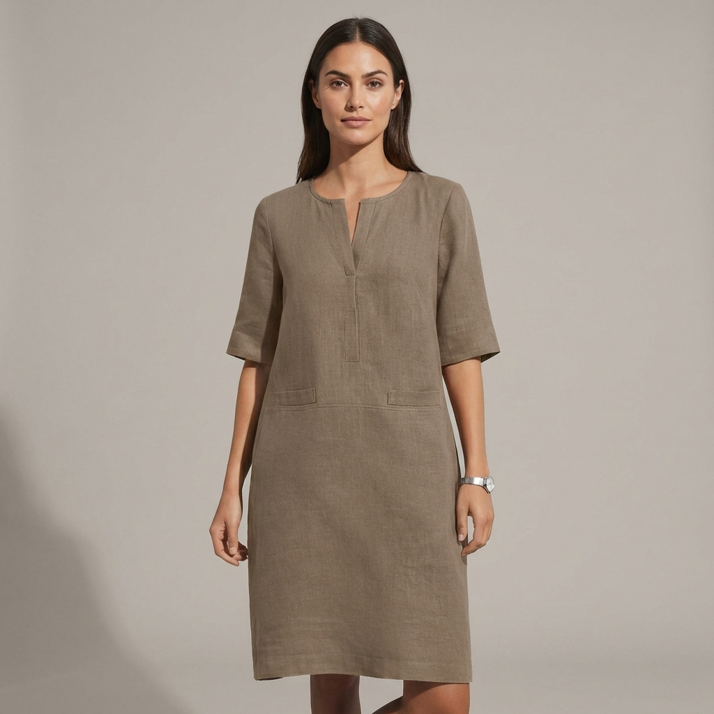 Raffinato Abito Midi Shift Scollo Manica al Gomito