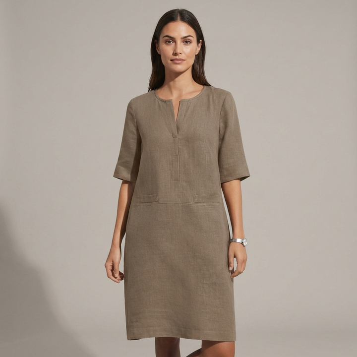 Raffinato Abito Midi Shift Scollo Manica al Gomito
