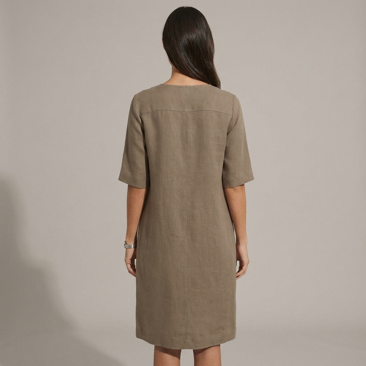 Raffinato Abito Midi Shift Scollo Manica al Gomito