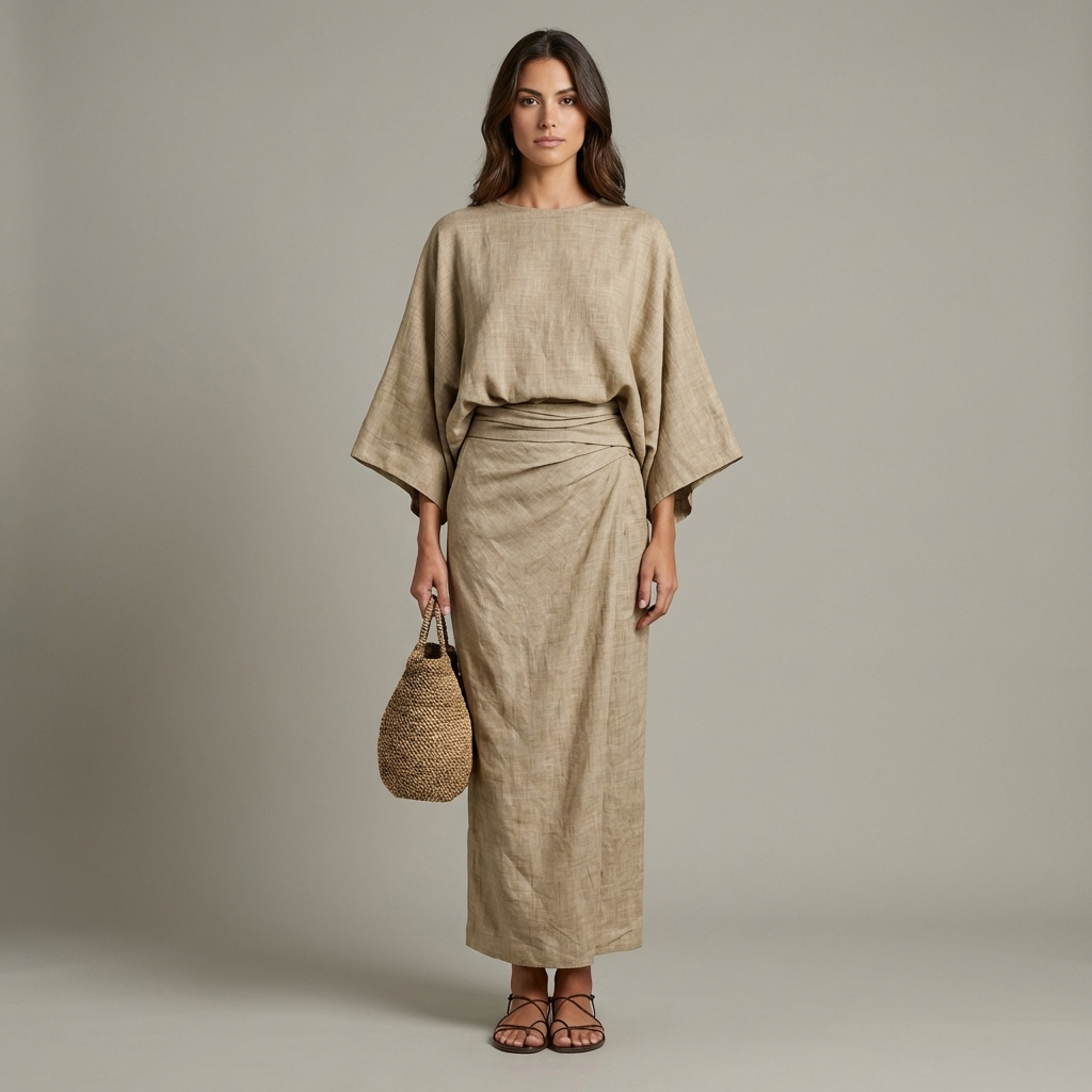 Elegante Completo Donna Maniche Pipistrello Gonna Lunga