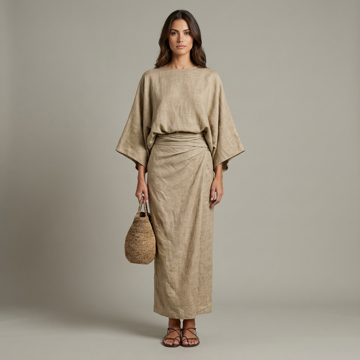Elegante Completo Donna Maniche Pipistrello Gonna Lunga
