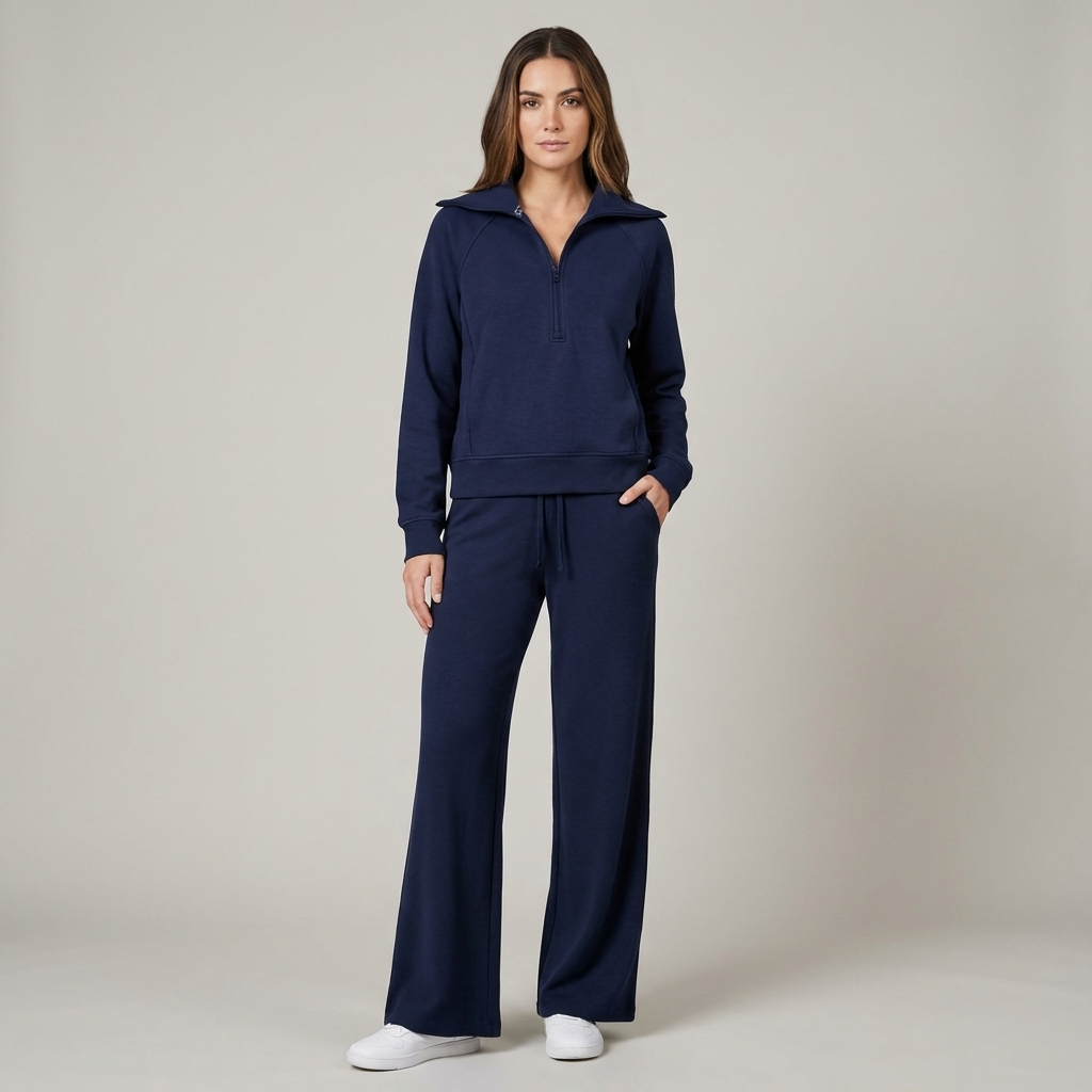 Comodo Set Donna Mezza Zip Pantaloni Larghi