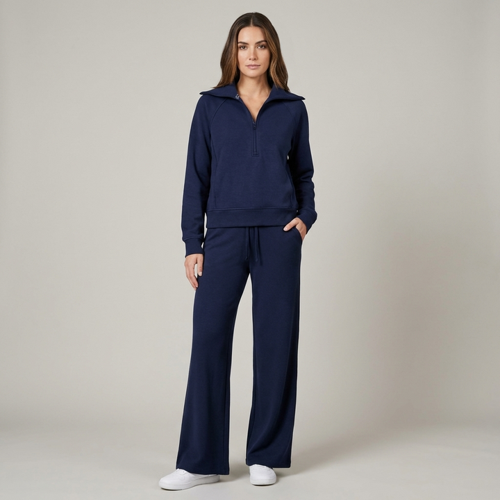Comodo Set Donna Mezza Zip Pantaloni Larghi