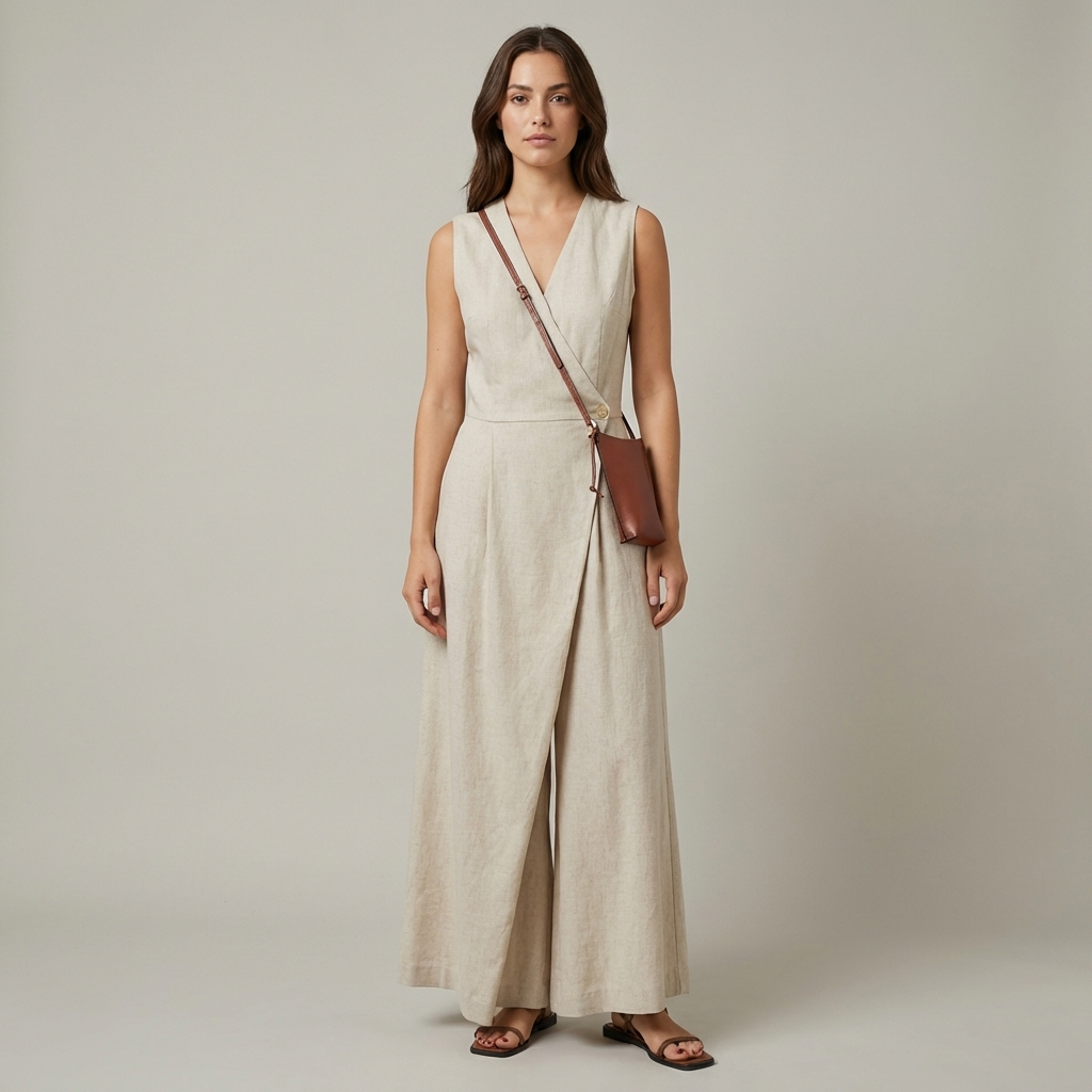 Classico Jumpsuit Donna Scollo a V con Tasche