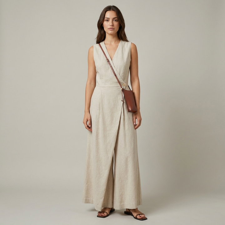 Classico Jumpsuit Donna Scollo a V con Tasche