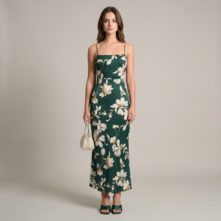 Elegante Abito Maxi Floreale Spacco Alta Vita