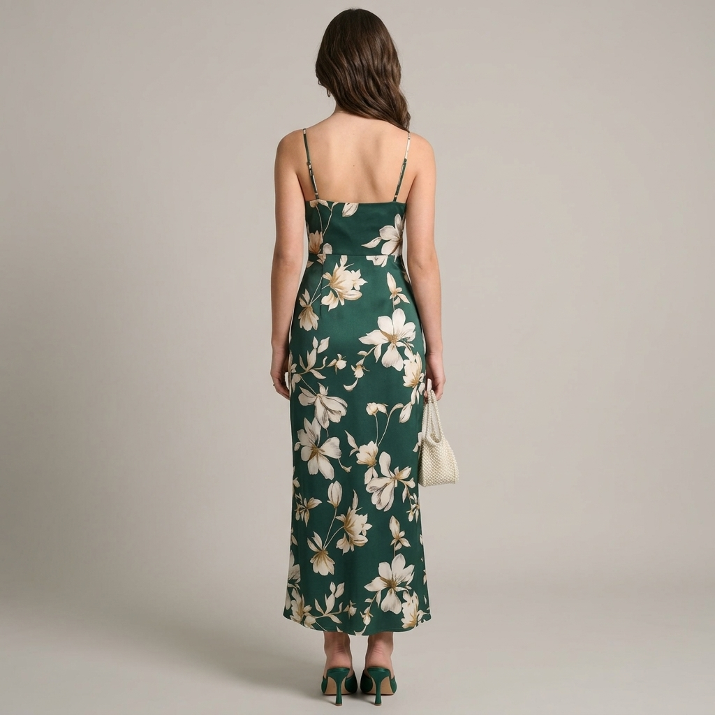 Elegante Abito Maxi Floreale Spacco Alta Vita
