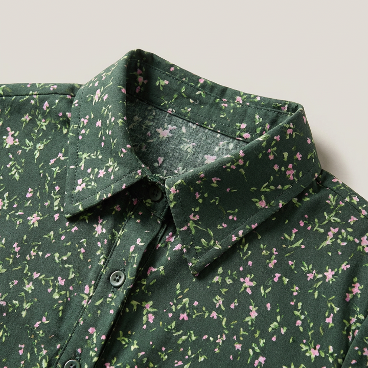 Elegante Abito Midi Floreale Colletto Maniche Corte