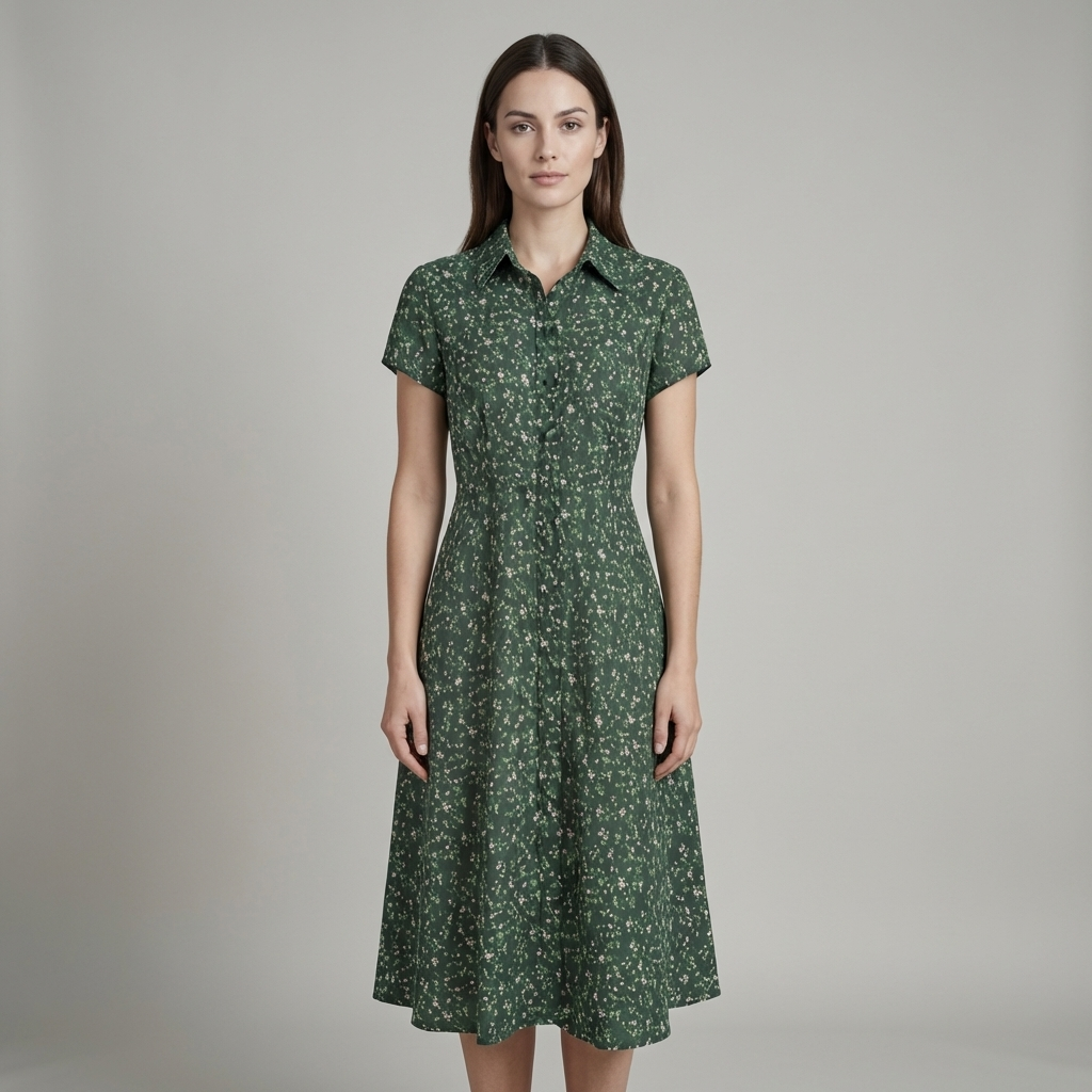 Elegante Abito Midi Floreale Colletto Maniche Corte