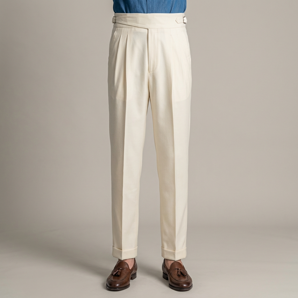 Elegante Pantalone Uomo Classico Piega Regolatori Laterali