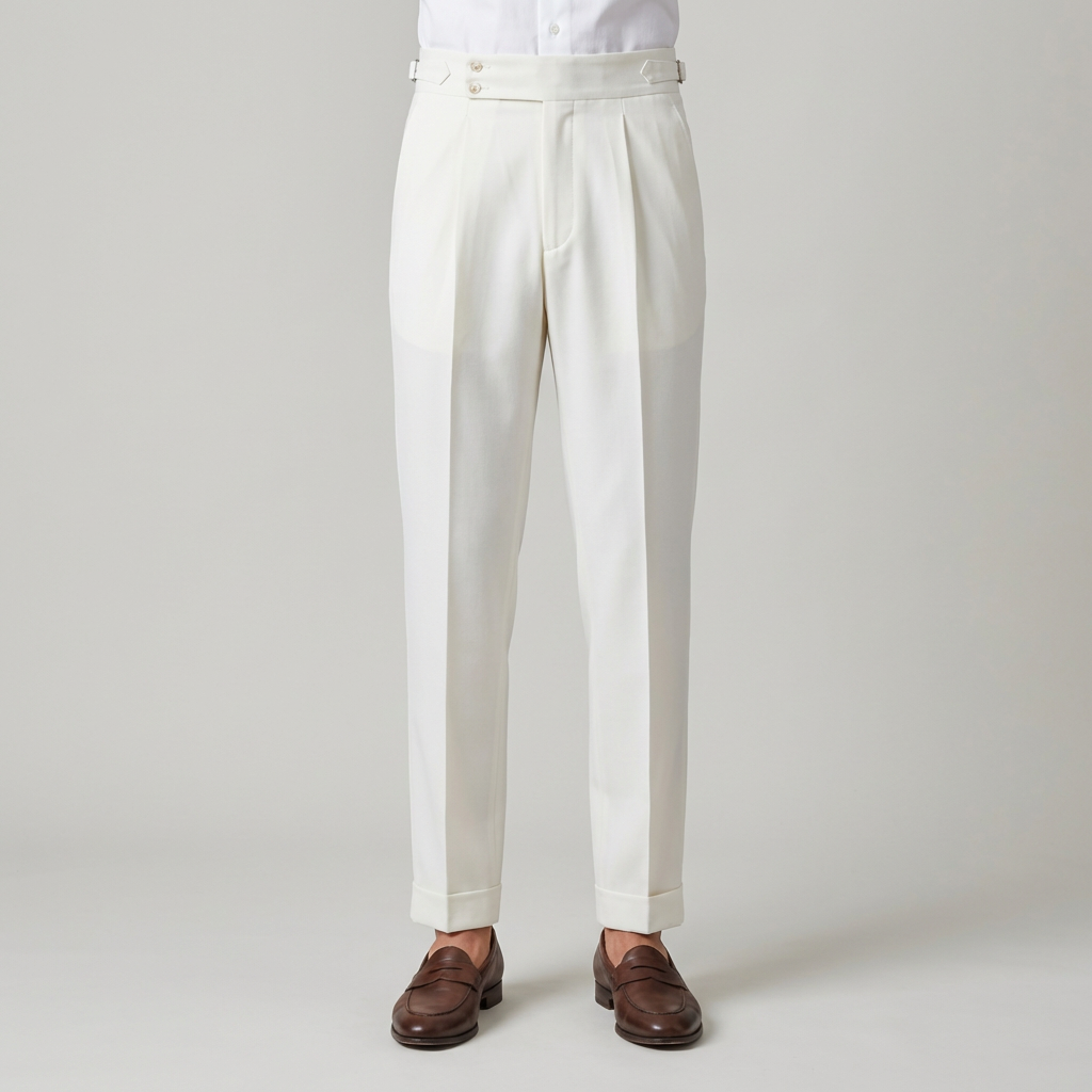 Elegante Pantalone Uomo Doppio Bottone Piega Regolatori Laterali