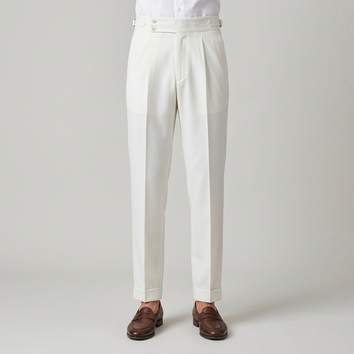 Elegante Pantalone Uomo Doppio Bottone Piega Regolatori Laterali