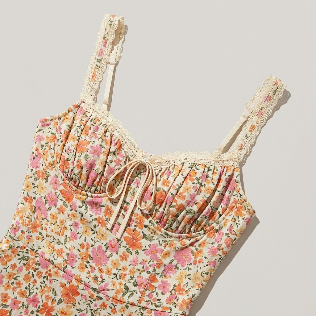 Abito midi elegante con spalline e bordi con stampa floreale