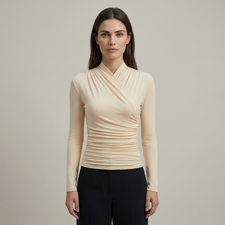 Classica Magliette Donna Collo Incrociato Vita Stretta