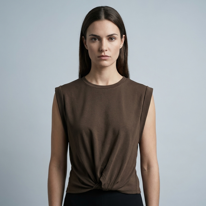 Maglietta annodata alla moda, top casual annodato