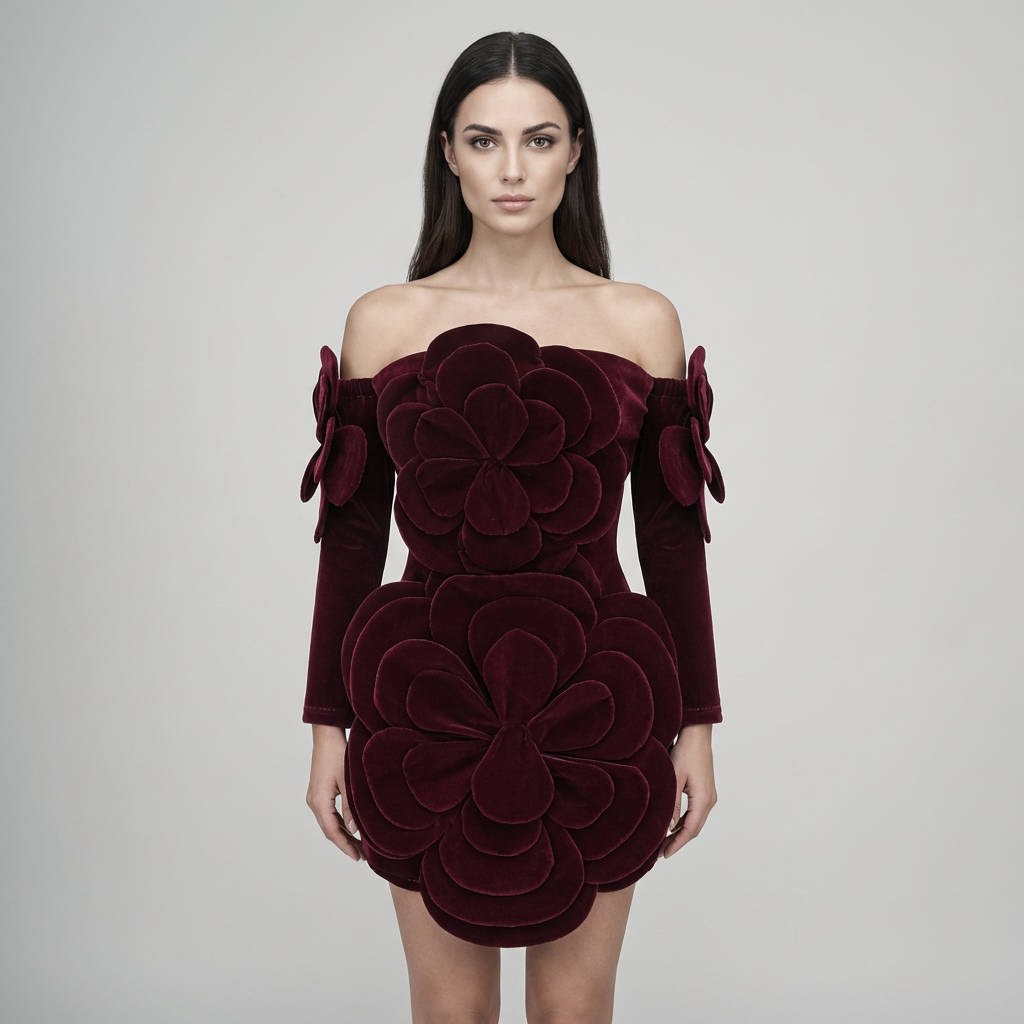 Abito cerimonia elegante floreale rosso