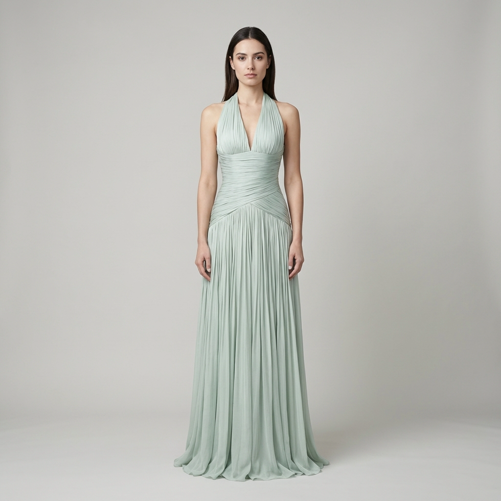 Abito cerimonia elegante verde maxi