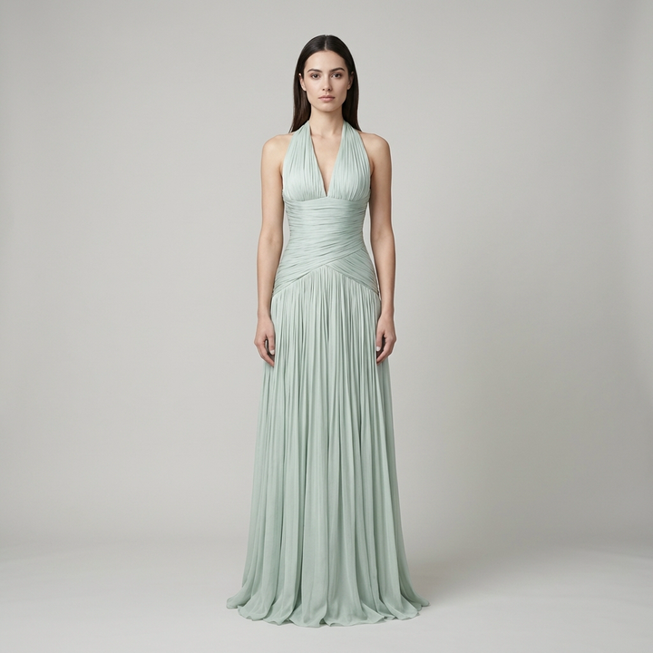 Abito cerimonia elegante verde maxi