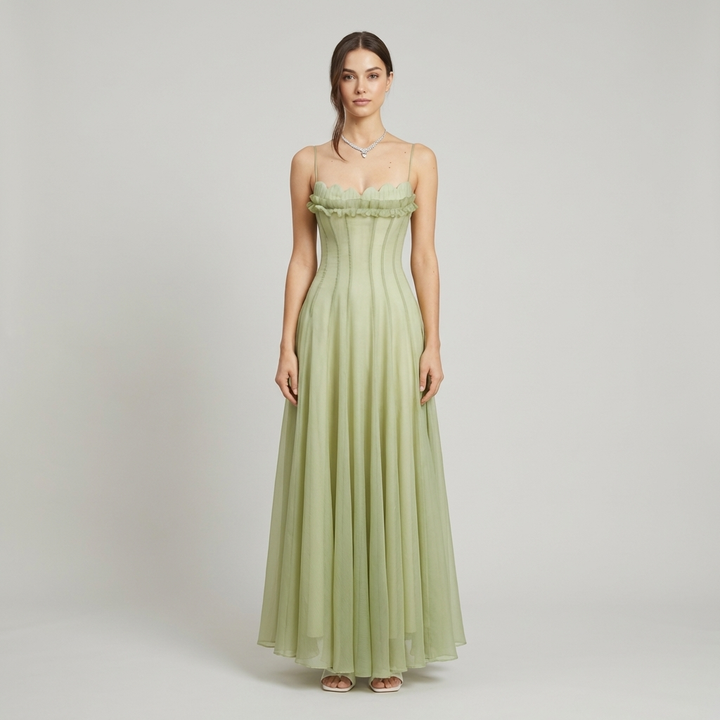 Abito cerimonia raffinato verde lungo