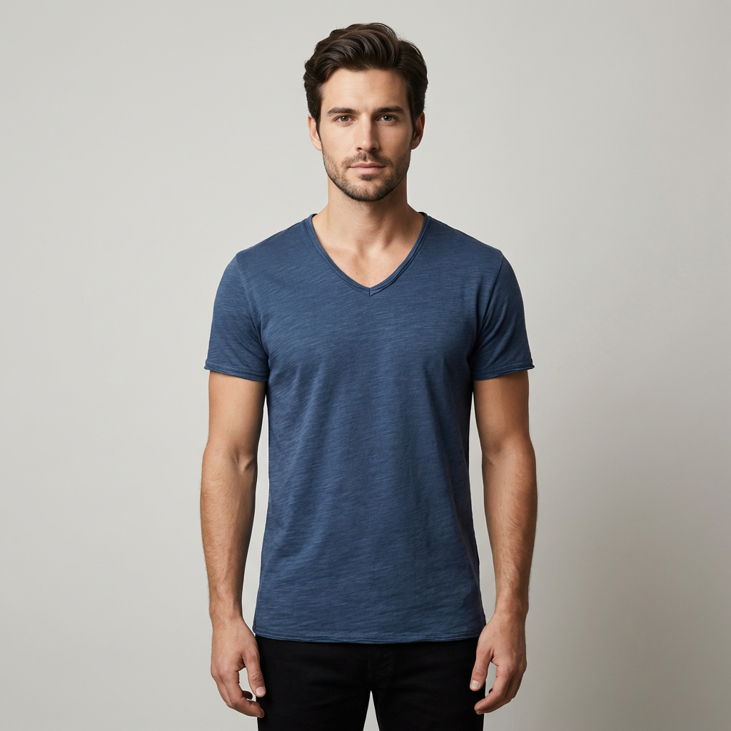 T shirt elegante uomo cotone scollo v