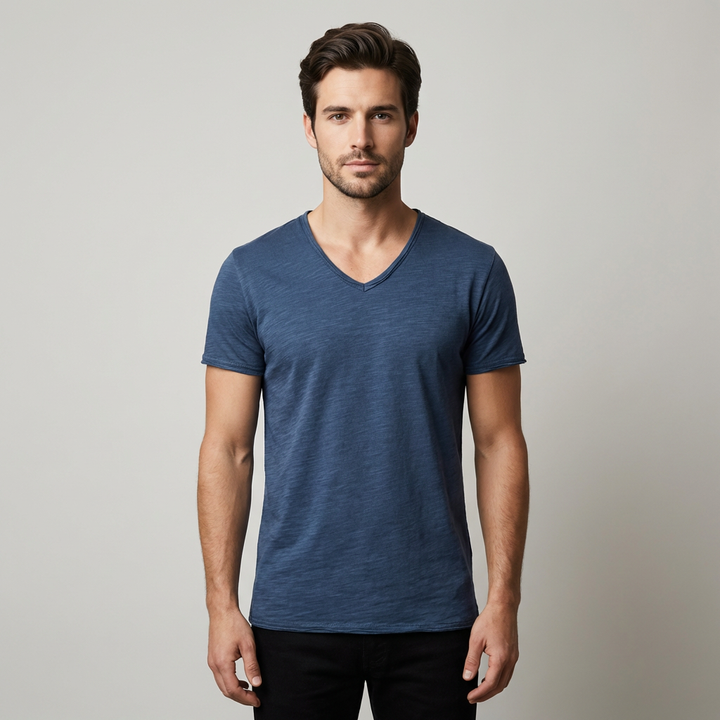 T shirt elegante uomo cotone scollo v
