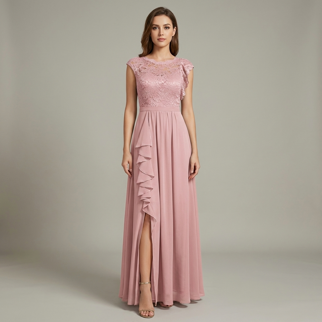 Elegante Abito Maxi Floreale Scollo V Chiffon Donna