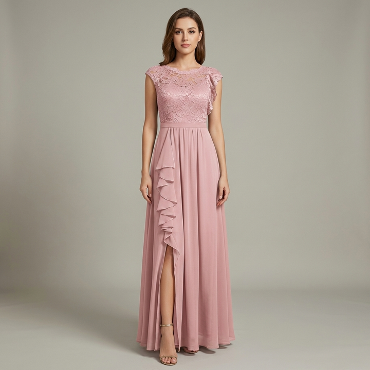 Elegante Abito Maxi Floreale Scollo V Chiffon Donna