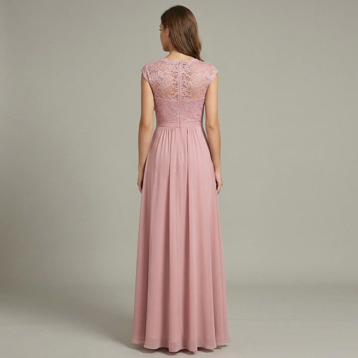 Elegante Abito Maxi Floreale Scollo V Chiffon Donna
