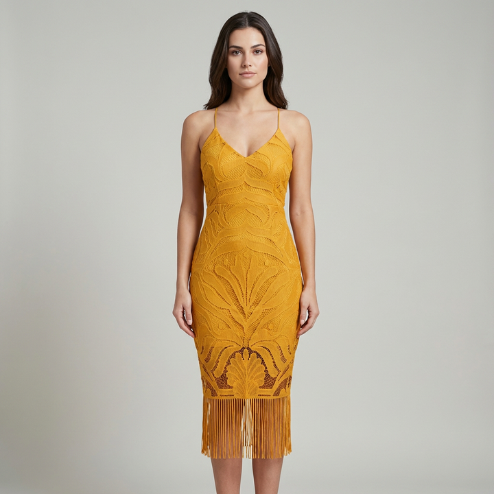 Vestito Cerimonia Pizzo Frange Romantico