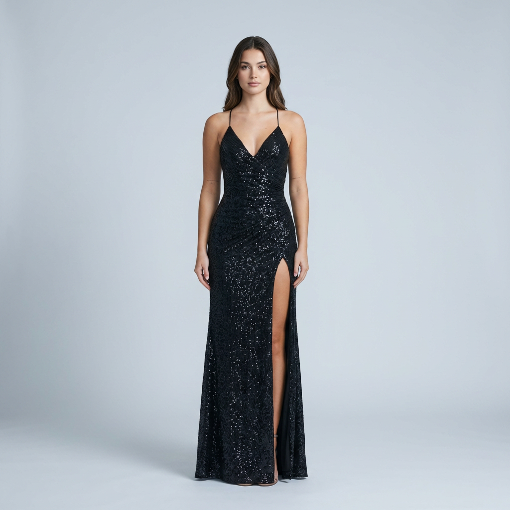 Vestito cerimonia raffinato nero lungo