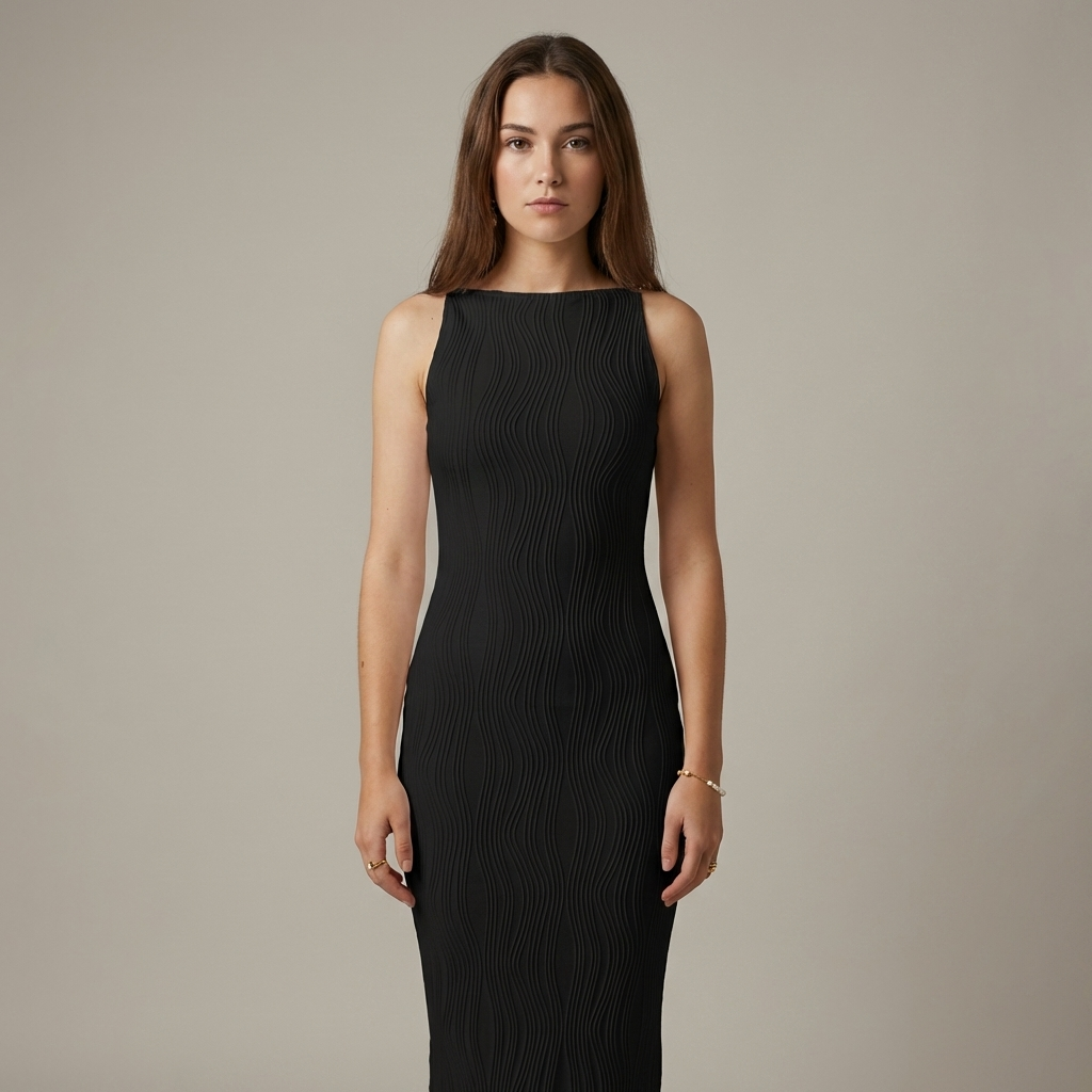 Vestito cerimonia raffinato nero texture