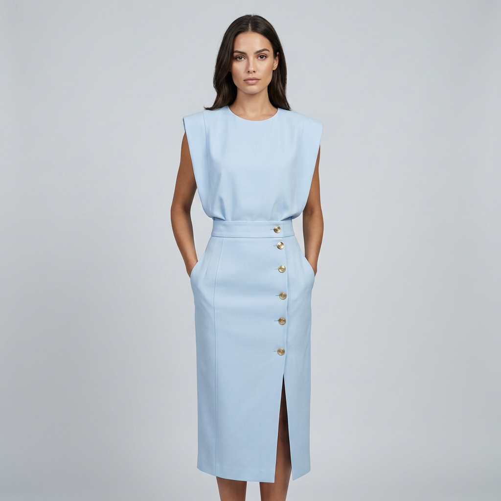 Elegante Abito Midi Scollo Rotondo Spacco