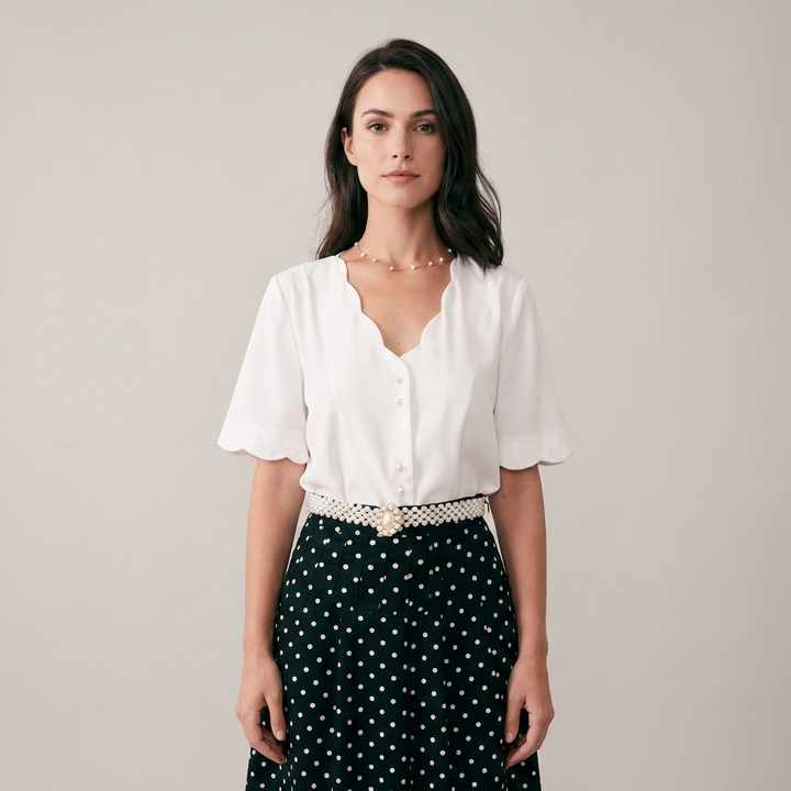 T shirt raffinata donna bottoni perla