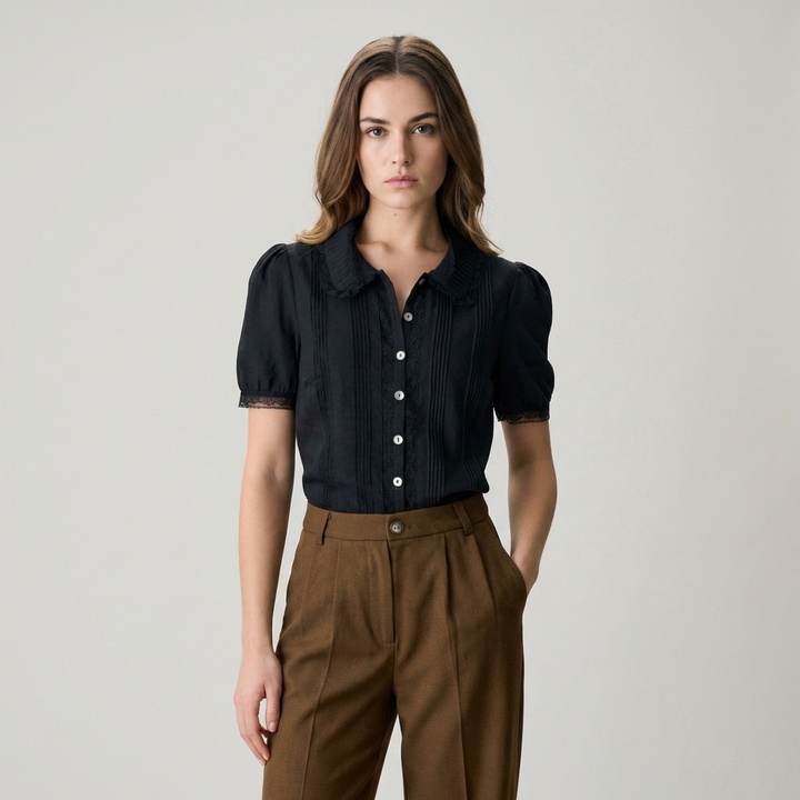 T shirt elegante donna cotone pizzo