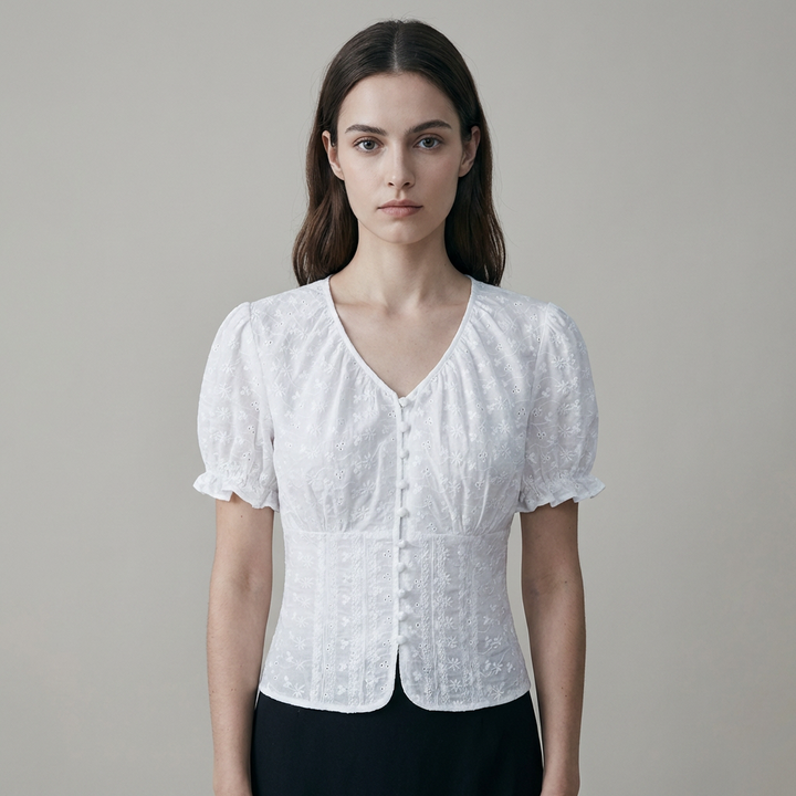 T shirt florale donna cotone bianco