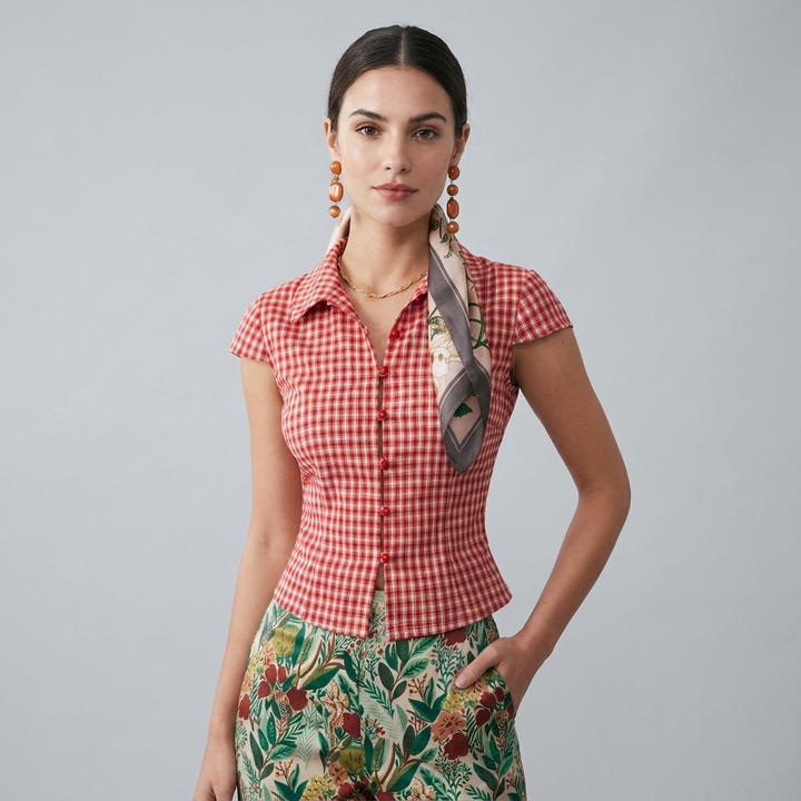 T shirt lussuosa donna quadri rossi